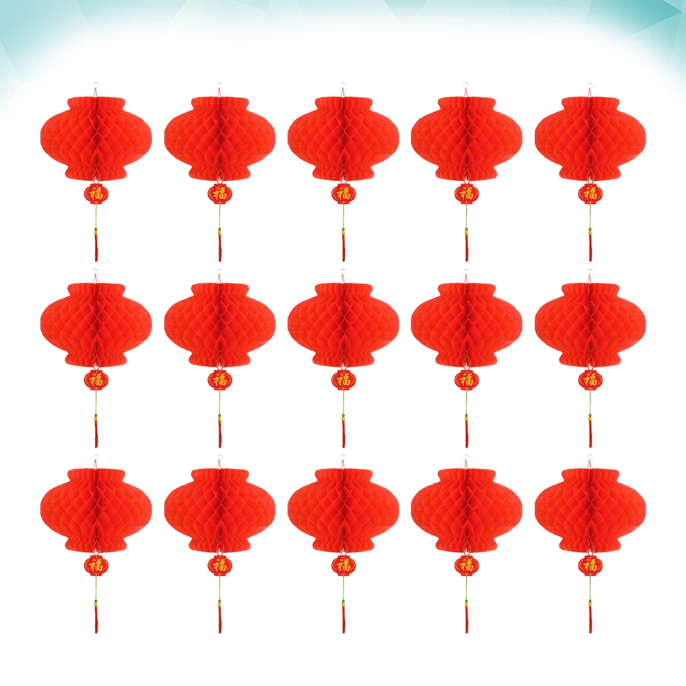 

15pcs Foldable Plastic Red Lanterns Festive Hanging Decor For Spring Festival Christmas Wedding Party Solar Light Outdoor