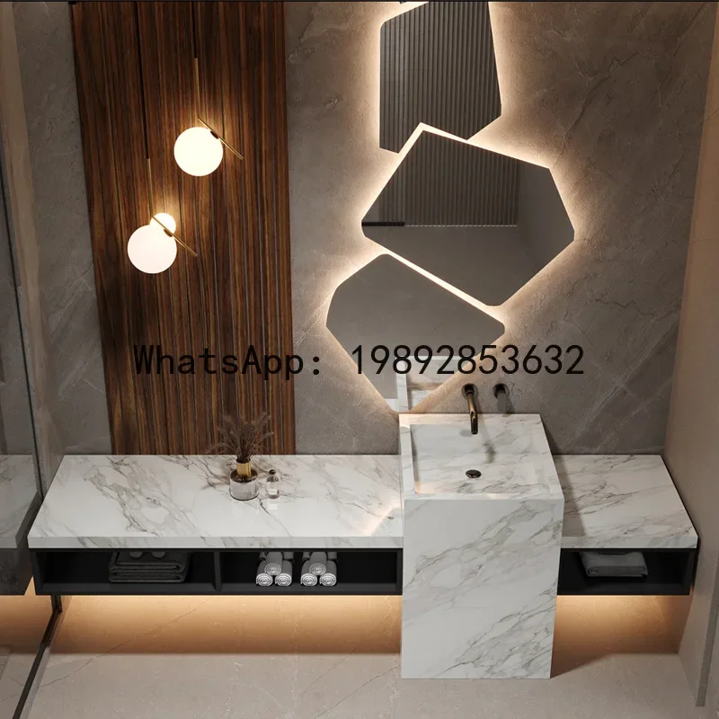 A-15 Rock Slab Bathroom Cabinet Sanitary Ware Basin Ceramic Bathroom Column Type Wash Basin