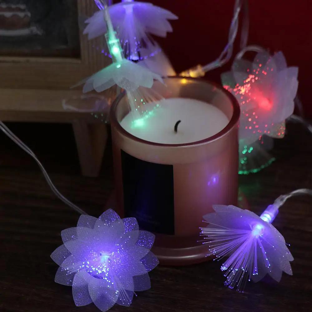 LED Fiber Optic Flower String Lights Flash Battery Powered Fairy Lamps Double Layered 1.5M/3M Christmas Tree Flower Lights Home