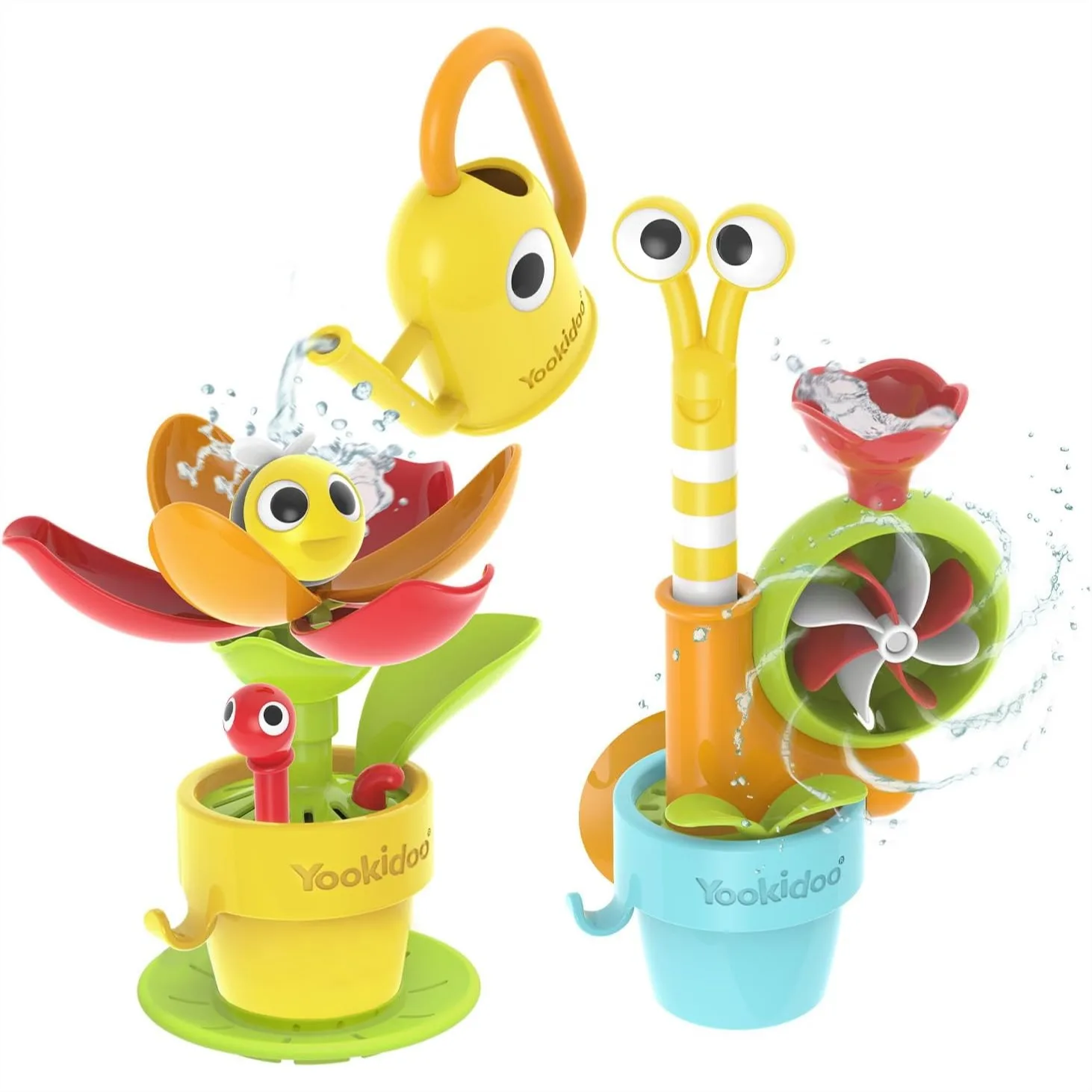 Toddler Baby Bath Toy Garden Adventure Set Snail & Flower with Watering Can Mold Free Attach to Tub Shower Fun for Boys Girls