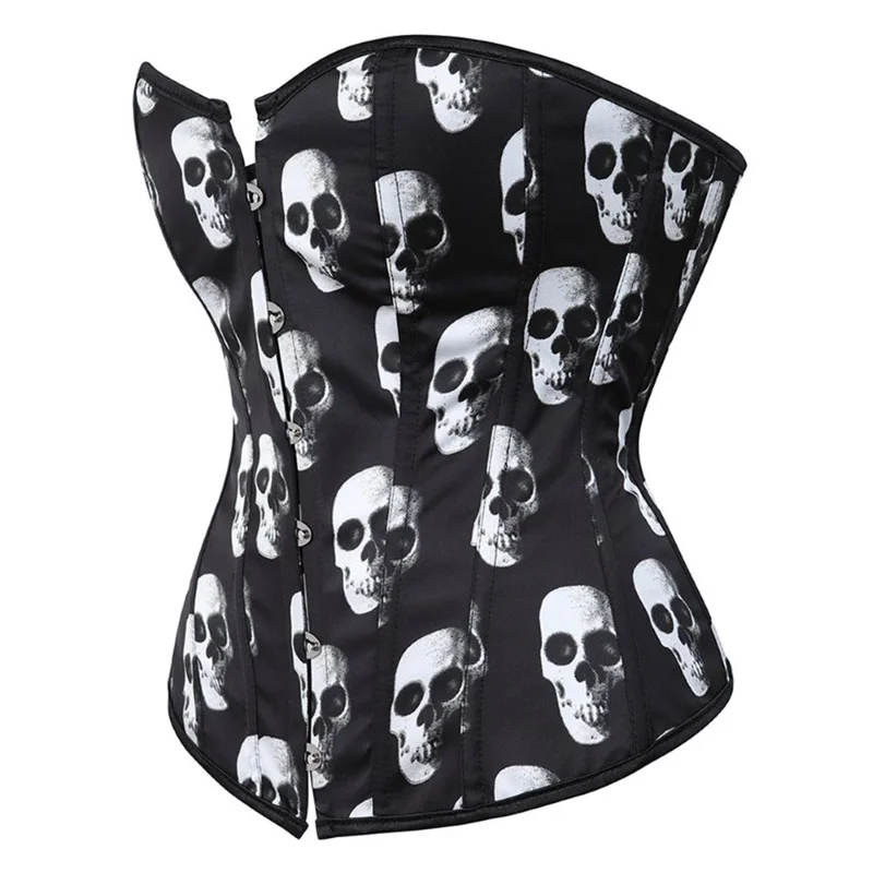 Women Gothic Skull Print Overbust Corset Waist Trainer Body Shaper Slim Corset Sexy Bustier Top Plus Size