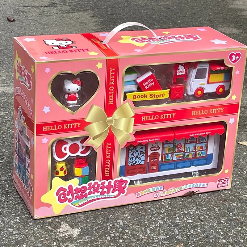Sanrio Hello Kitty Kuromi My Melody Cinnamonroll Stacked Apartment Play House Toy Cartoon Diy Street View Town Decorative Gifts