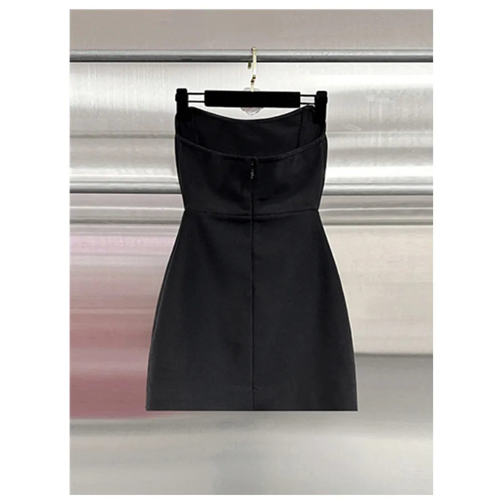 Vrouwen Sexy Strapless Backless Zwarte Mini Bodycon Bandage Jurk Luxe 2025 Celebrity Avond Club Elegante Partij Jassen Vestido