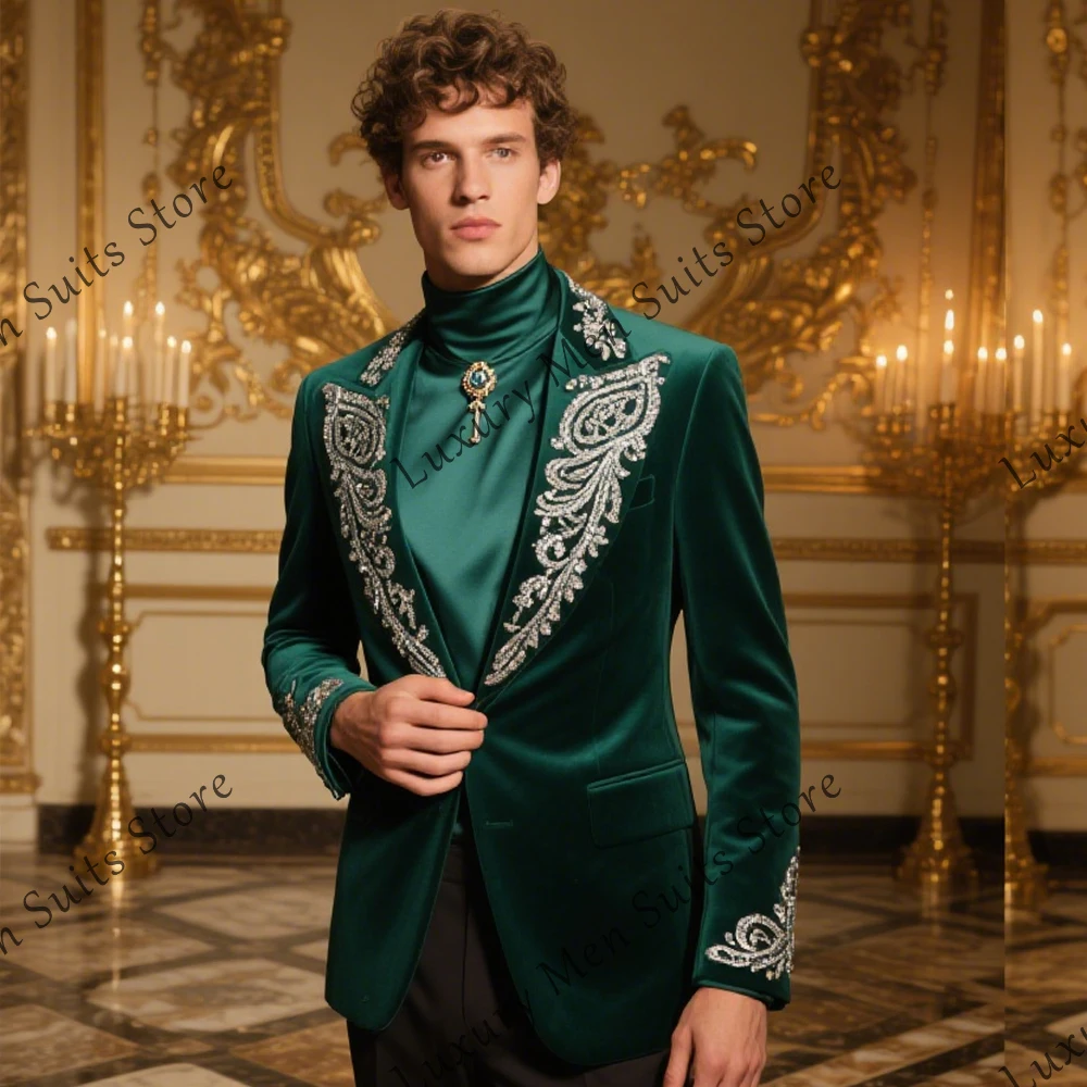 

Sparkling Diamond Suits for Men 2 Piece Rhinestone Wedding Tuxedos Groom Outfits Customized Blazer Pants costume homme luxe