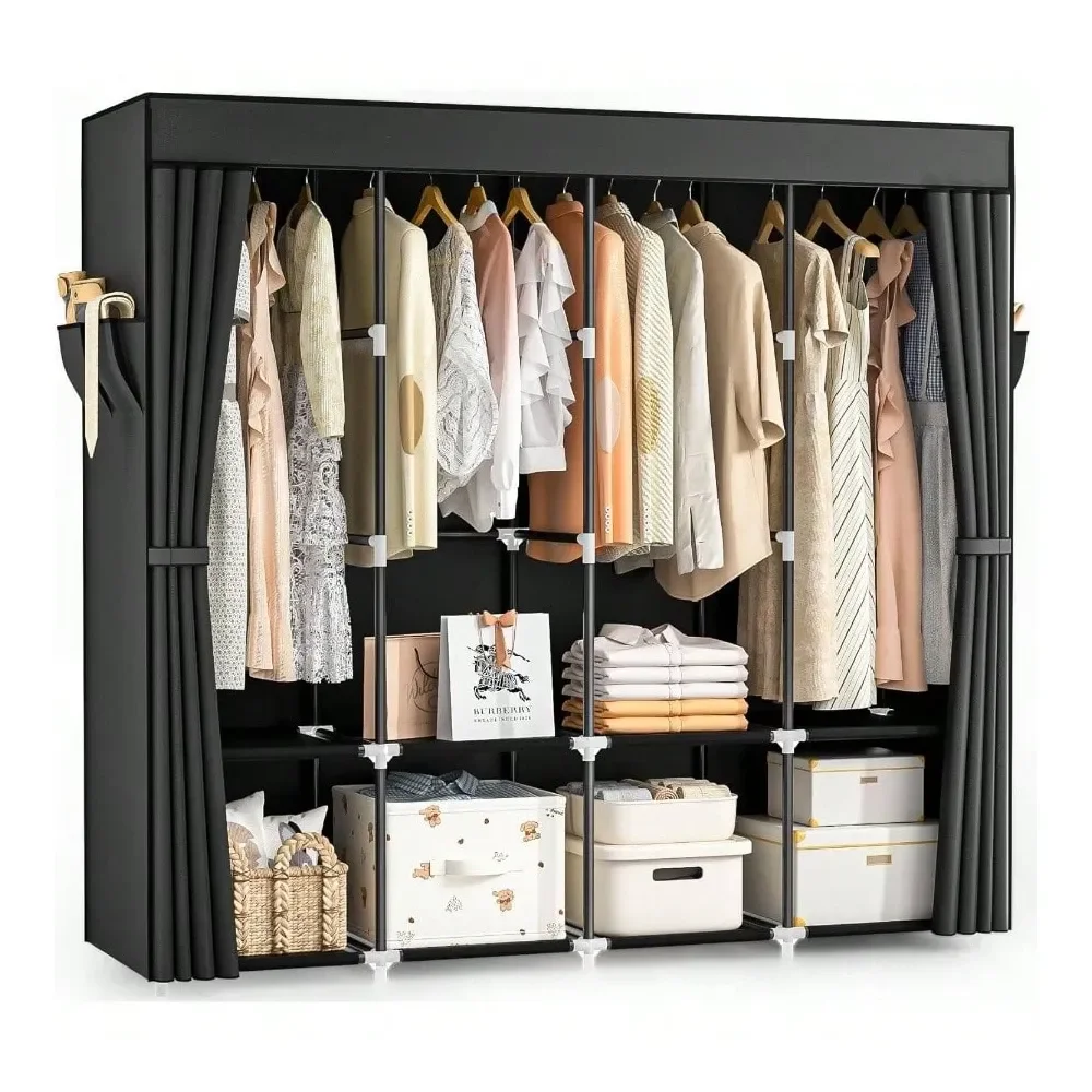 

Closet, 66 Inch Large Capacity Wardrobe Closet Organizers And Storage With Non Woven Fabric Cover, 4 Hanging Rods, 8 Shelves