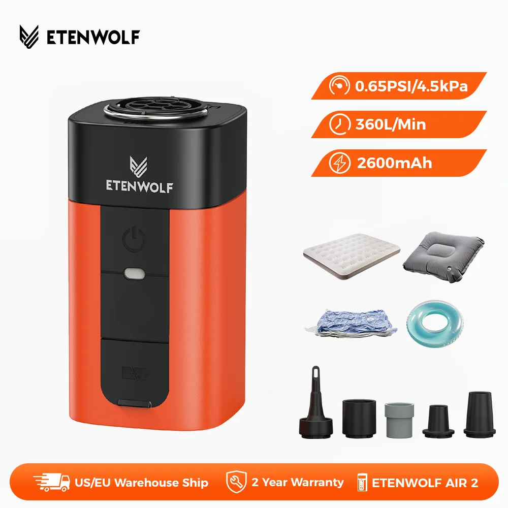 

ETENWOLF AIR 2 Воздушный насос для надувных лодок 2600 мАч 2X Электрический воздушный насос для более быстрее надувание и дефляции Надувной матрас Спальные подушечки