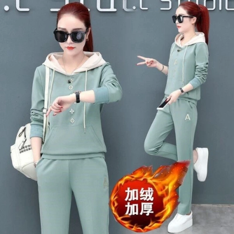 Autumn and Winter New Korean Style Fashionable Hooded Top Casual Pants Sporty Women's Two-piece Set