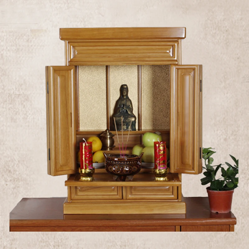 CX Solid Wood Buddha Niche with Door Buddha Cabinet Guanyin God of Wealth Cabinet Altar Guan Gong Altar