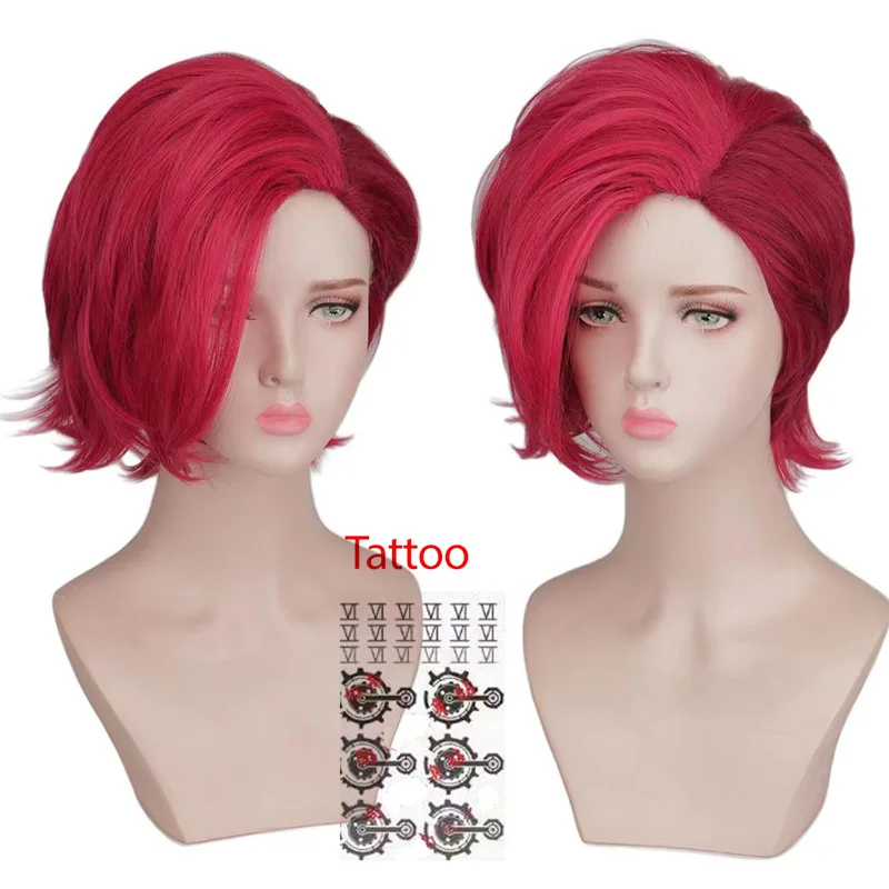 

High Quality Game LOL Arcane Vi Cosplay Wig VI Deep Rose Short Heat Resistant Synthetic Hair Role Play Anime Wigs