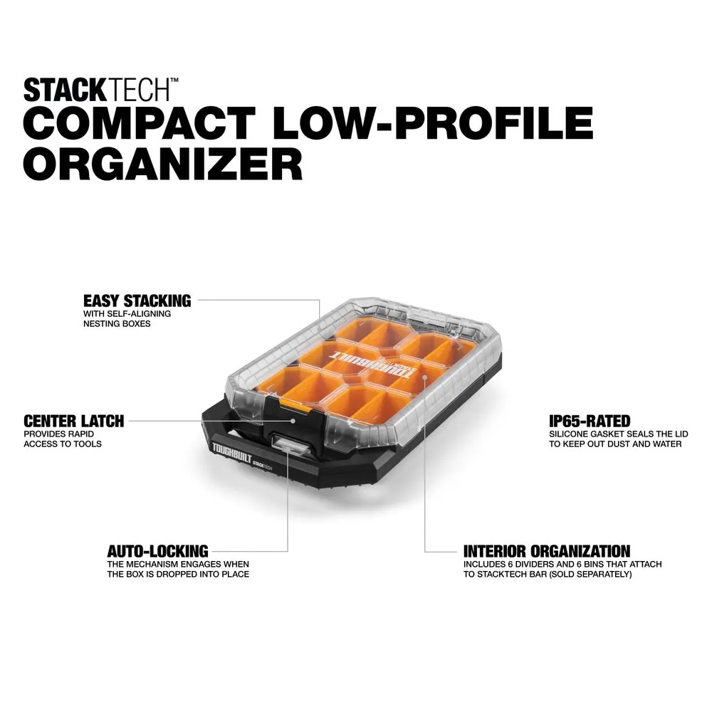 Toughbuilt TB-B1-O-10C Compact Low Profile Organizer Includes, 6 x Bins and 6 x Dividers Small Parts Organizer