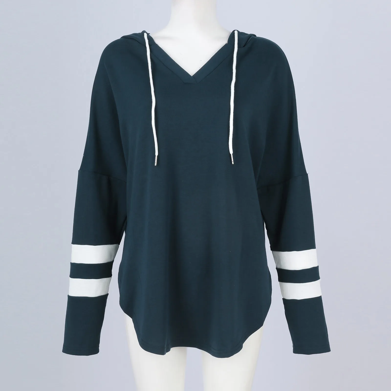 

Hoodie Summer Women'S Solid Color Mid Length Top Loose V-Neck Drawstring Sweater Women'S Hooded Sweatshirt Clothes For Women