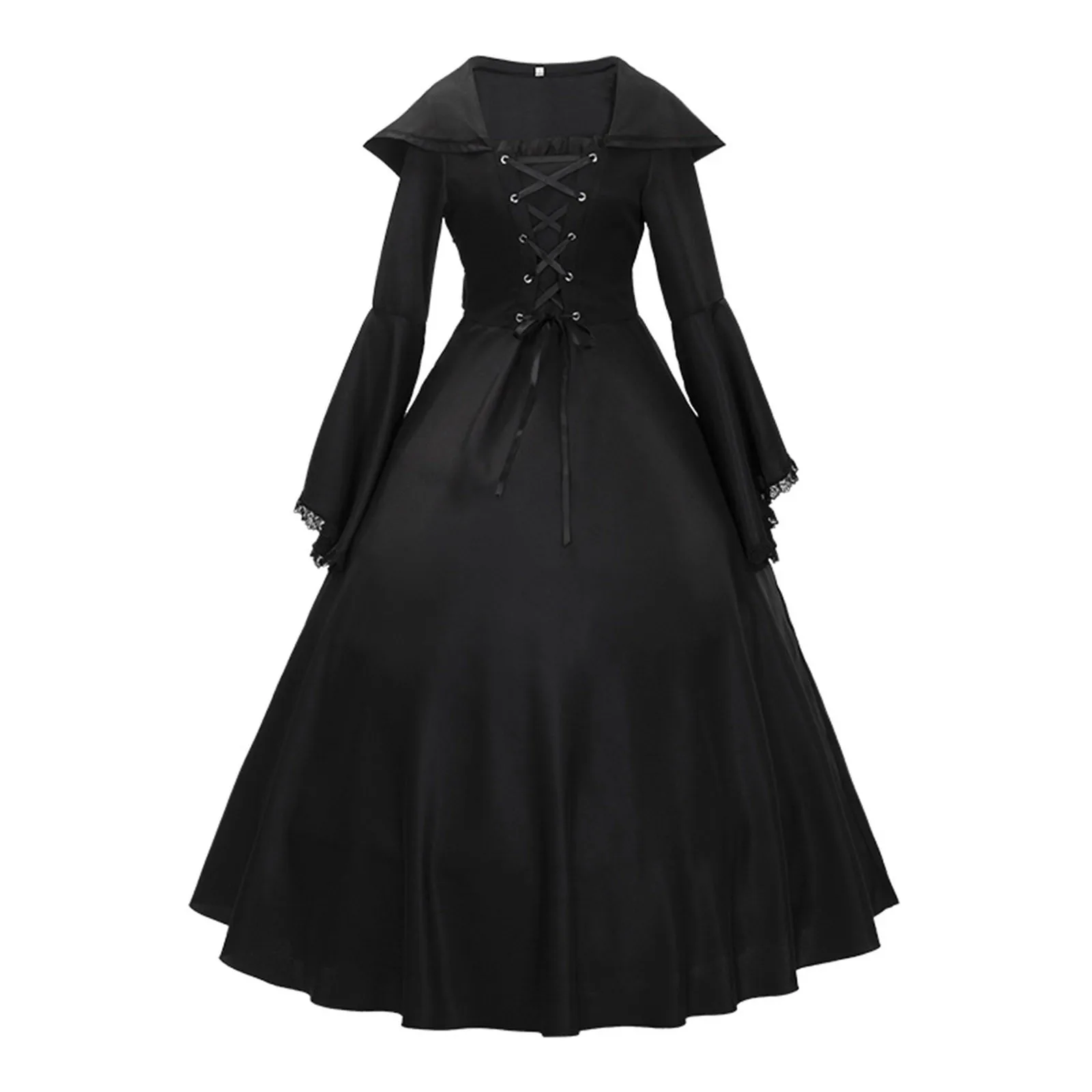 Robes gothiques médiévales rétro mode grande balançoire à manches longues à lacets robe à capuche dentelle manches évasées robe Costumes d'halloween