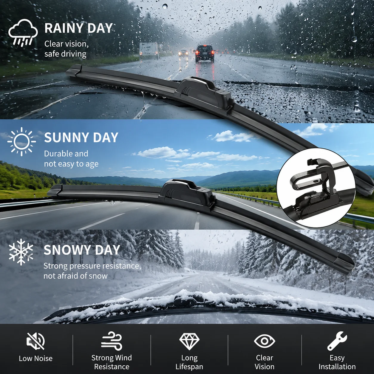Wischerblätter 24"+18" für Mazda 3 BM BN Axela 2013-2018 Standard All Weather J Hook U Leise, sanfte Scheibenwischer aus weichem Gummi – Detail 9