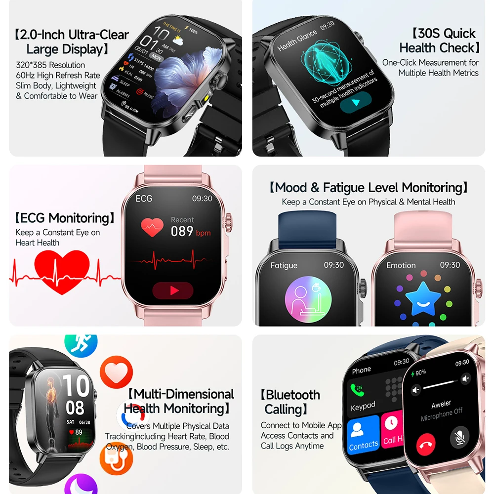 2026 New Accurate Measure Health analysis Women Smart Watch ECG Heart Rate Blood Pressure Body fat BMI Bluetooth Call Smartwatch