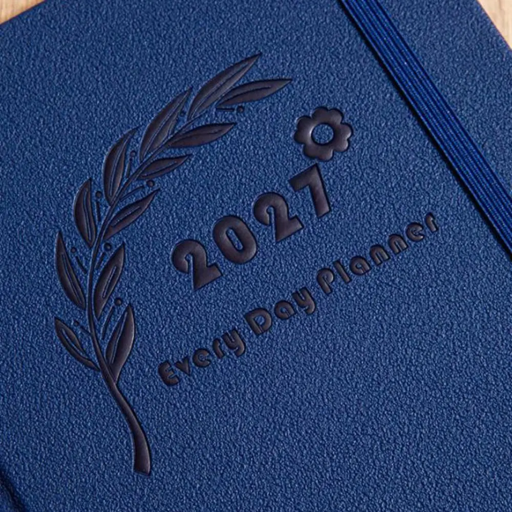English 2027 Schedule Planner Notepad 12 Months Efficiency A5 Agenda Planning Notebook Simple Leather Cover To-do List Notebook