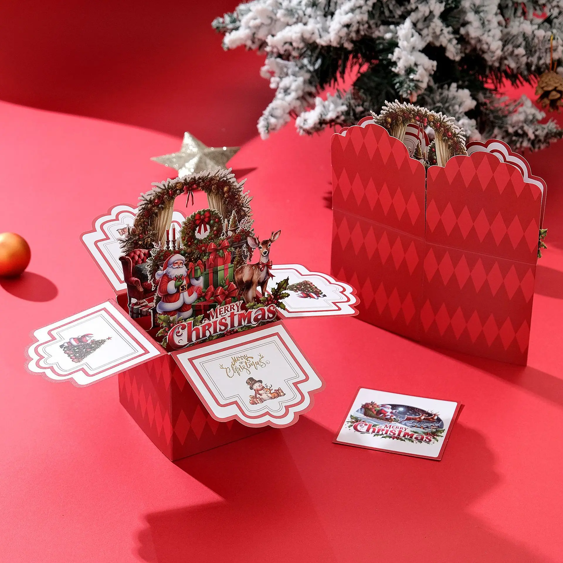 

2025 New Christmas Pop-UP 3D Box Paper Sculpture Creative Party Blessing Greeting Card with Envelope New Year Gifts