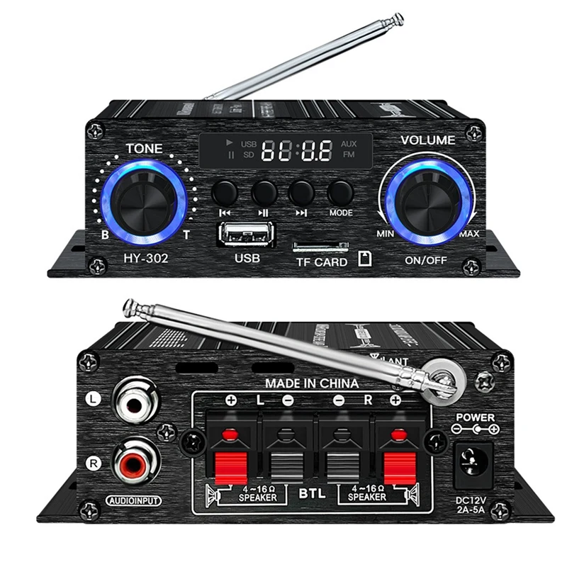 เครื่องขยายเสียงบลูทูธแบบดิจิตอล12V สำหรับรถบ้าน2ช่องลำโพงเสียงไฮไฟ FM rceiver เครื่องขยายสัญญาณเสียงขนาดเล็กคลาส-เอบี