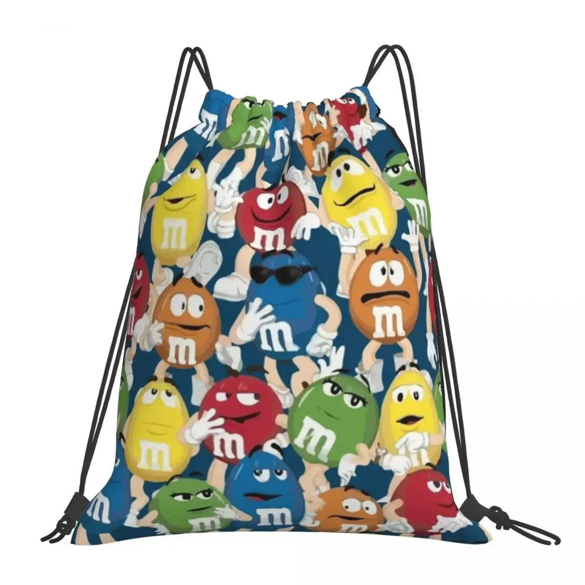 Mochilas de personajes M y M para hombre y mujer, bolso portátil con cordón, bolsa deportiva de bolsillo para libros, escuela, novedad