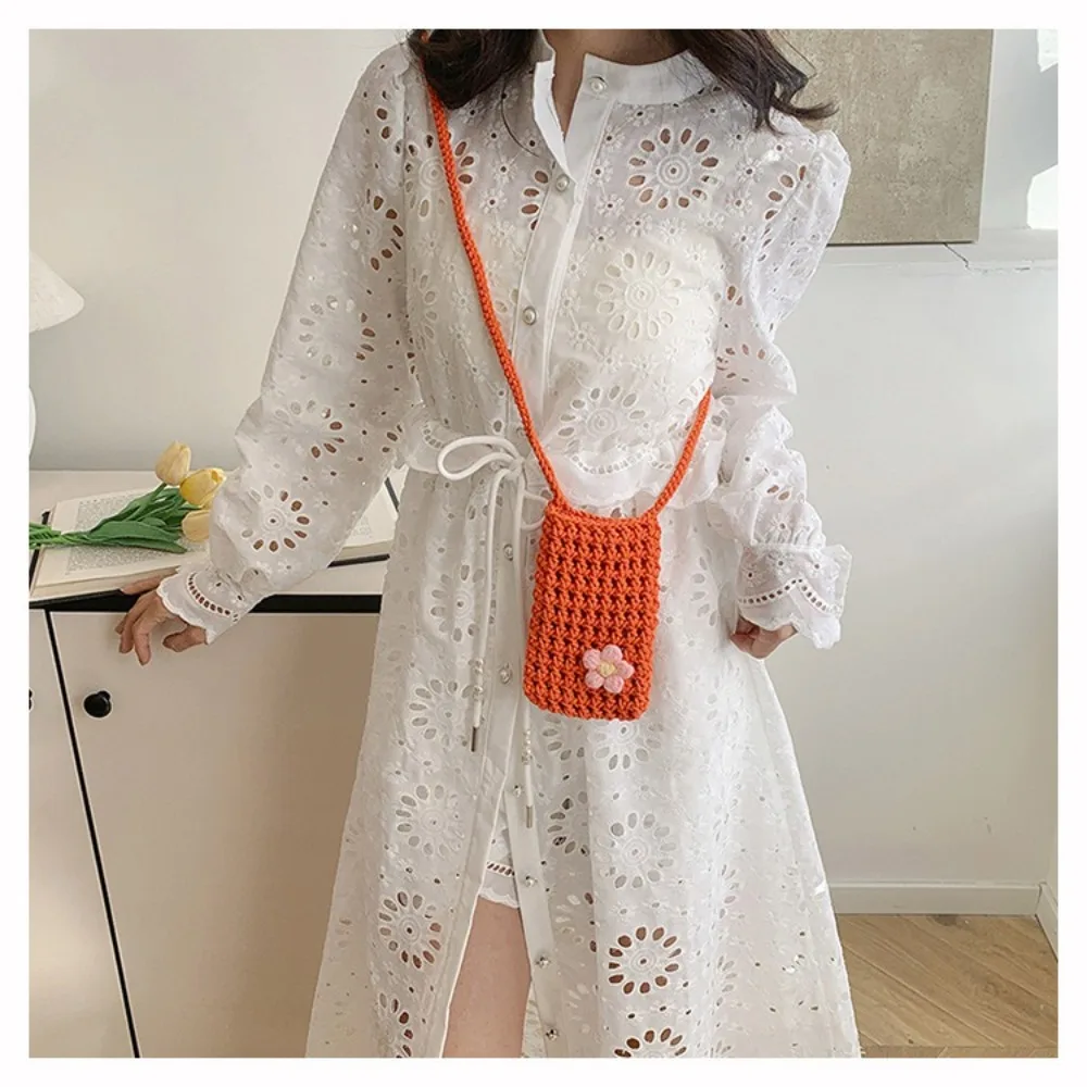 

Модная сумка через плечо с цветочным плетением, полая мини-сумка для телефона, связанная крючком, квадратная вязаная сумка-мессенджер ручной работы на каждый день