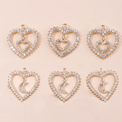 Leslie 4pcs Exquisite Clear Crystal Moon Love Hearts Pendants Charms for DIY Jewelry Making Accessories Wedding Gifts
