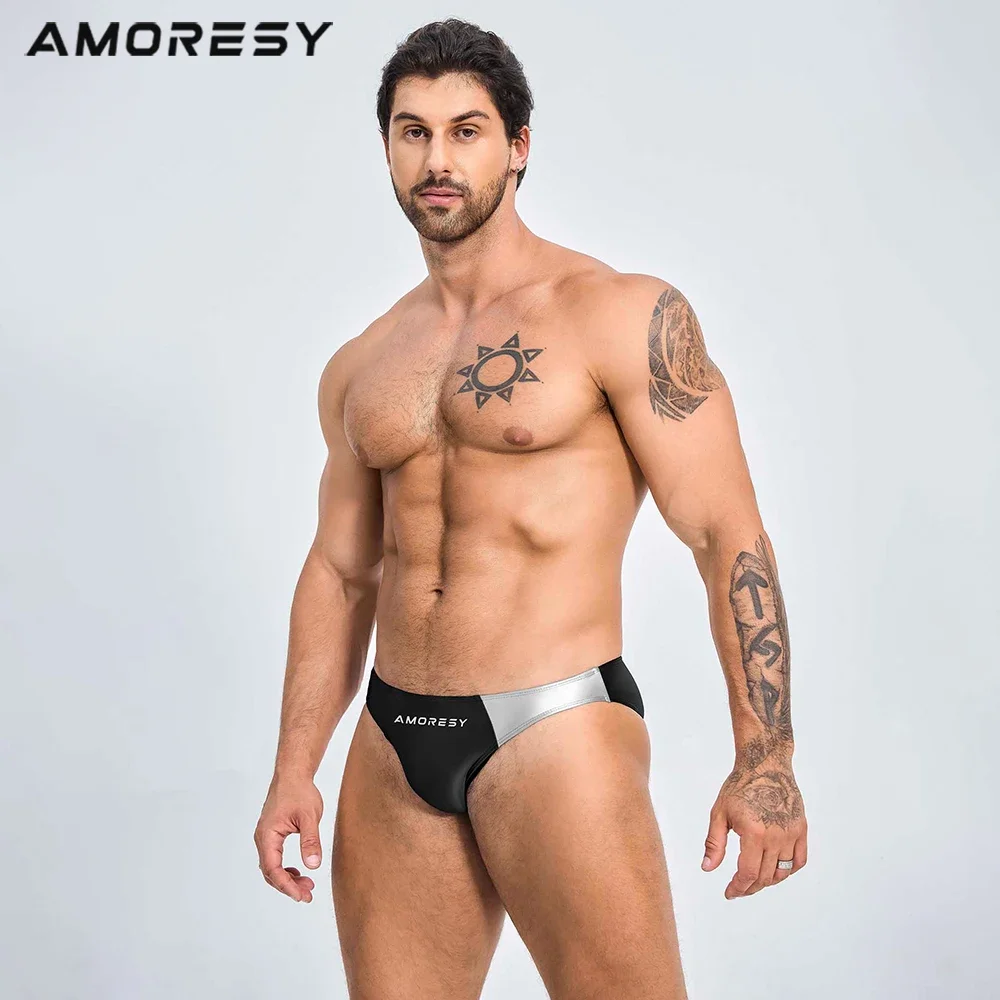 AMORESY-Color-Block Swimming Trunks for Men, Spandex Triangle Briefs, Sexy Fashion, Vacation Beach Style Briefs,Shorts