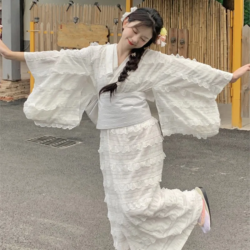 High Quality |Japanese Style Lace Kimono Bathrobe Women Dress