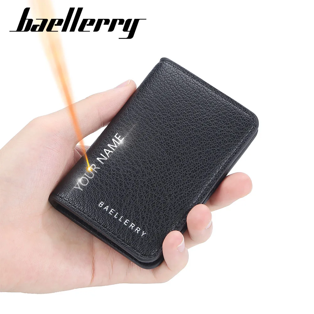 Baellerry Men Wallets New Short Slim Card Holder Name Engraved Simple Mini Luxury Male Wallet Brand Small Men's Purses Cartera