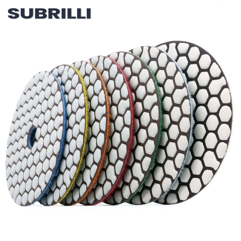 SUBRILLI 7pcs 4inch Diamond Dry Polishing Pad 100mm Flexible Diamond Sanding Wheel For Granite Marble Stone Concrete