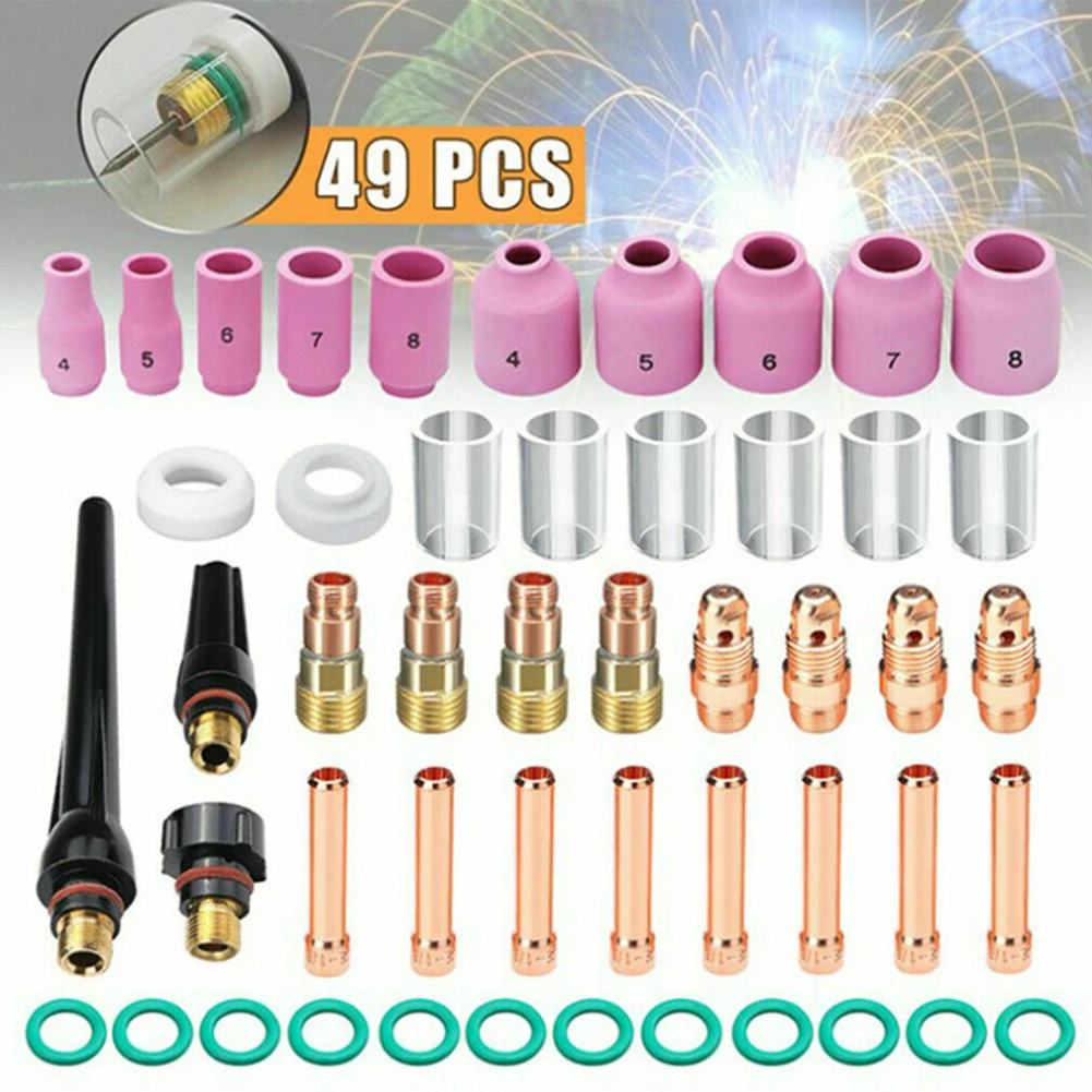 

49pcs Practical Accessories Welding Torch Kit Argon Tool Welding Accessories Nozzle Collets Body Gas Lens Glass Cup Kit