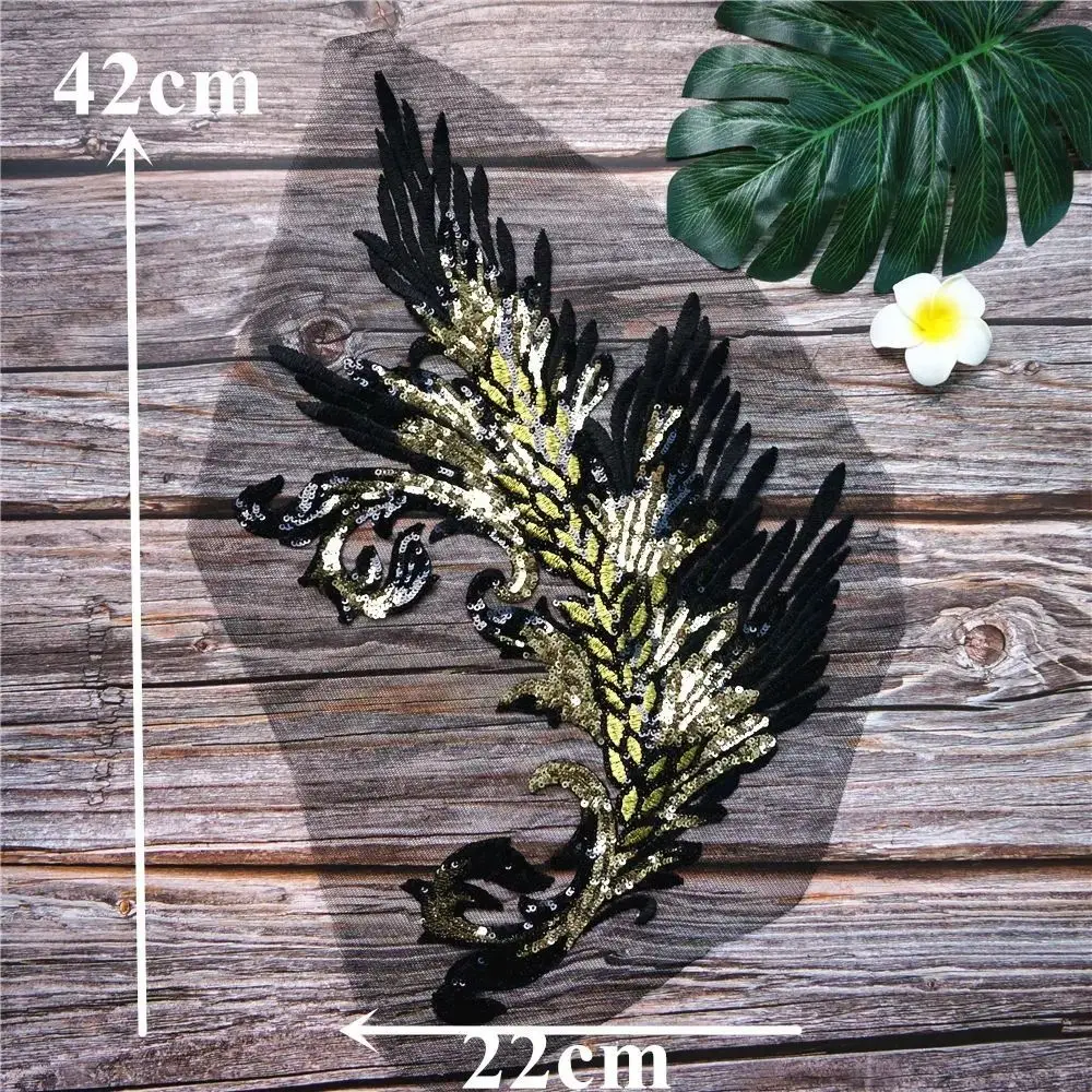 Appliques Sequin Embroidery Sequin Appliques Phoenix Tail DIY Feather Appliques Embroidery Patch Wedding Gown DIY Decoration
