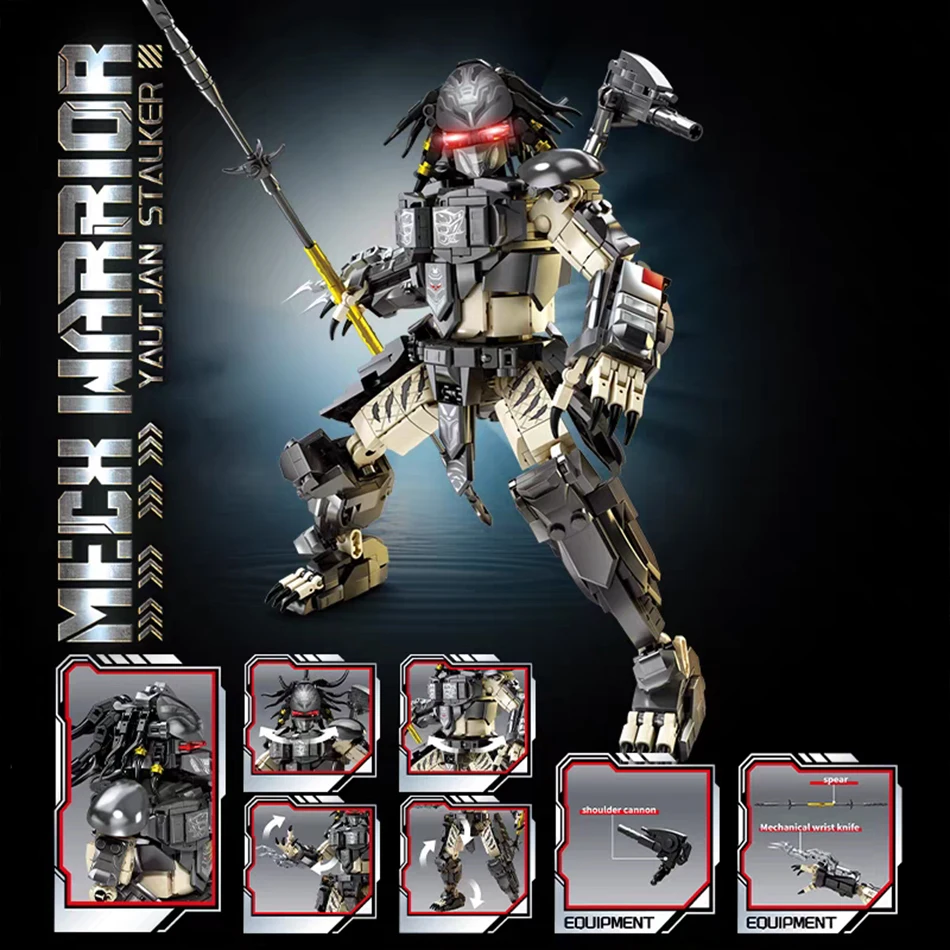 Creative MOC Set Predator Alien Monster Mecha Figures Building Blocks Movie Alien Warrior Figure DIY Bricks Toys for Kids Gifts