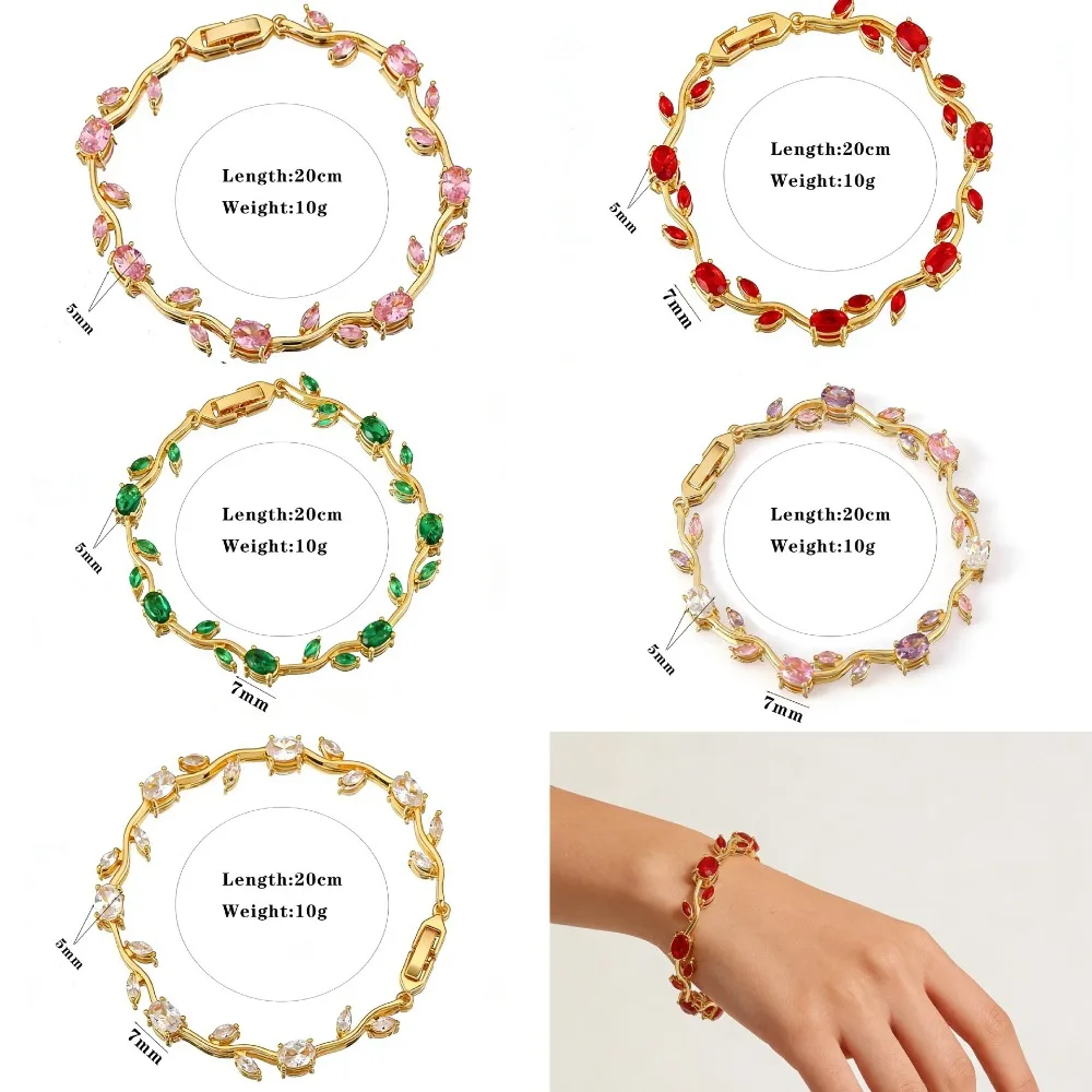 Temperament Luxury Multiple Color Zircon Crystal Flower Shape Bangles for Women Gold Color Stainless Stee Bracelets Jewelry Gift