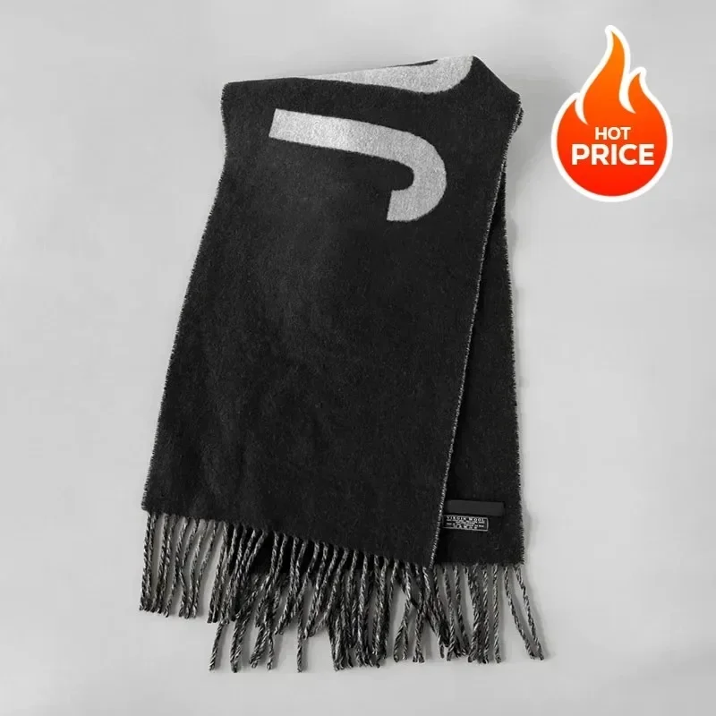 Jacquard Letter Tassel High-quality Fashionable Scarf 2026 100% Wool Women Scarf Luxury Brand Winter Thick Warm Y2k Three-layer