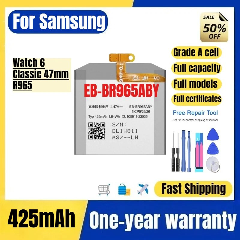 

EB-BR965ABY for Samsung Watch 6 Classic 47mm/R965 Watch Battery High Quality Capacity Battery Replacement Bateria with Tools