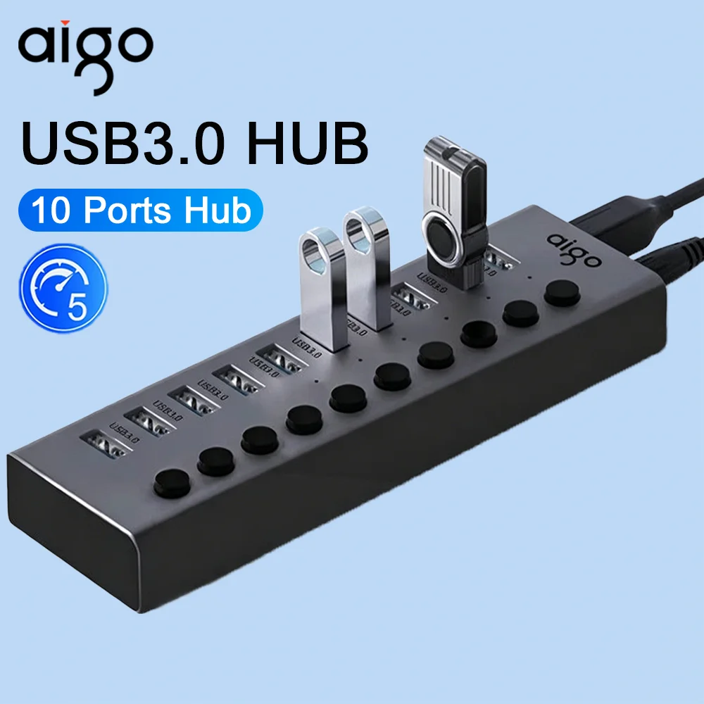 AIGO 10-in-1 USB3.0 HUB Multiple Splitter 12V DC Power Adapter 5Gbps Docking Station For Windows Mac OC Linux USB Expansion HUB
