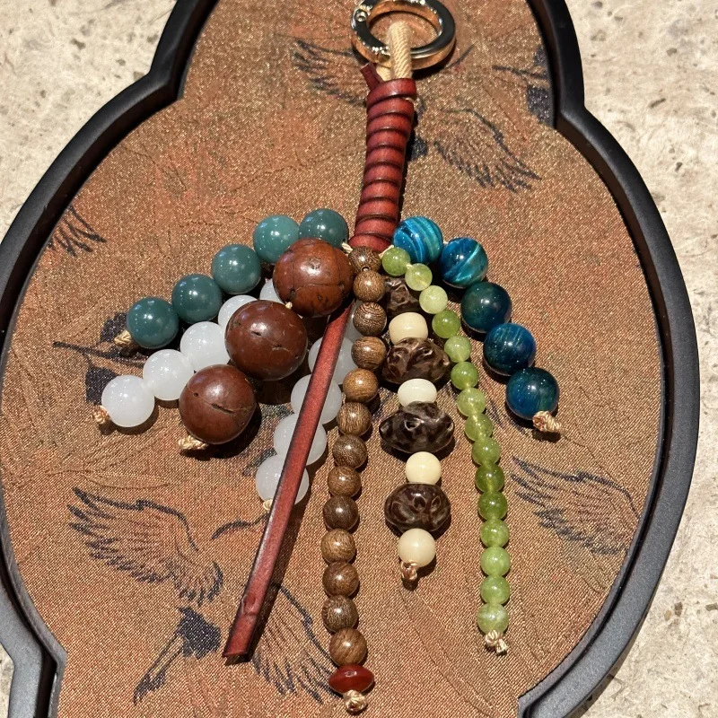 

Fashion Rope String Bag Car Keychain Lucky Bodhi Beaded Backpack Pendant Keyring for Women Charm Ornaments