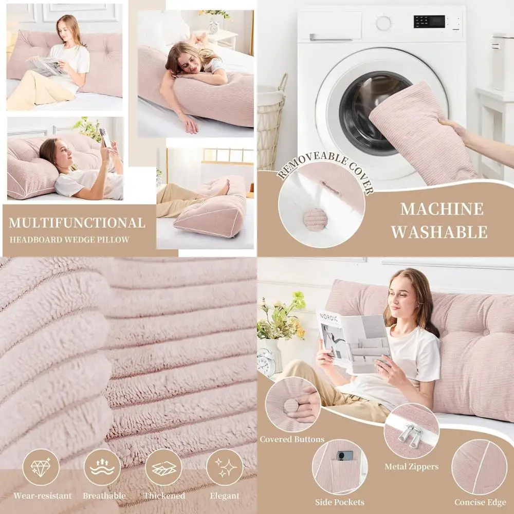 

Light Pink Twin/Twin XL Wedge Daybed Backrest Pillow for Dorms, Ideal for Sitting and Reading, with Removable Washable Cover