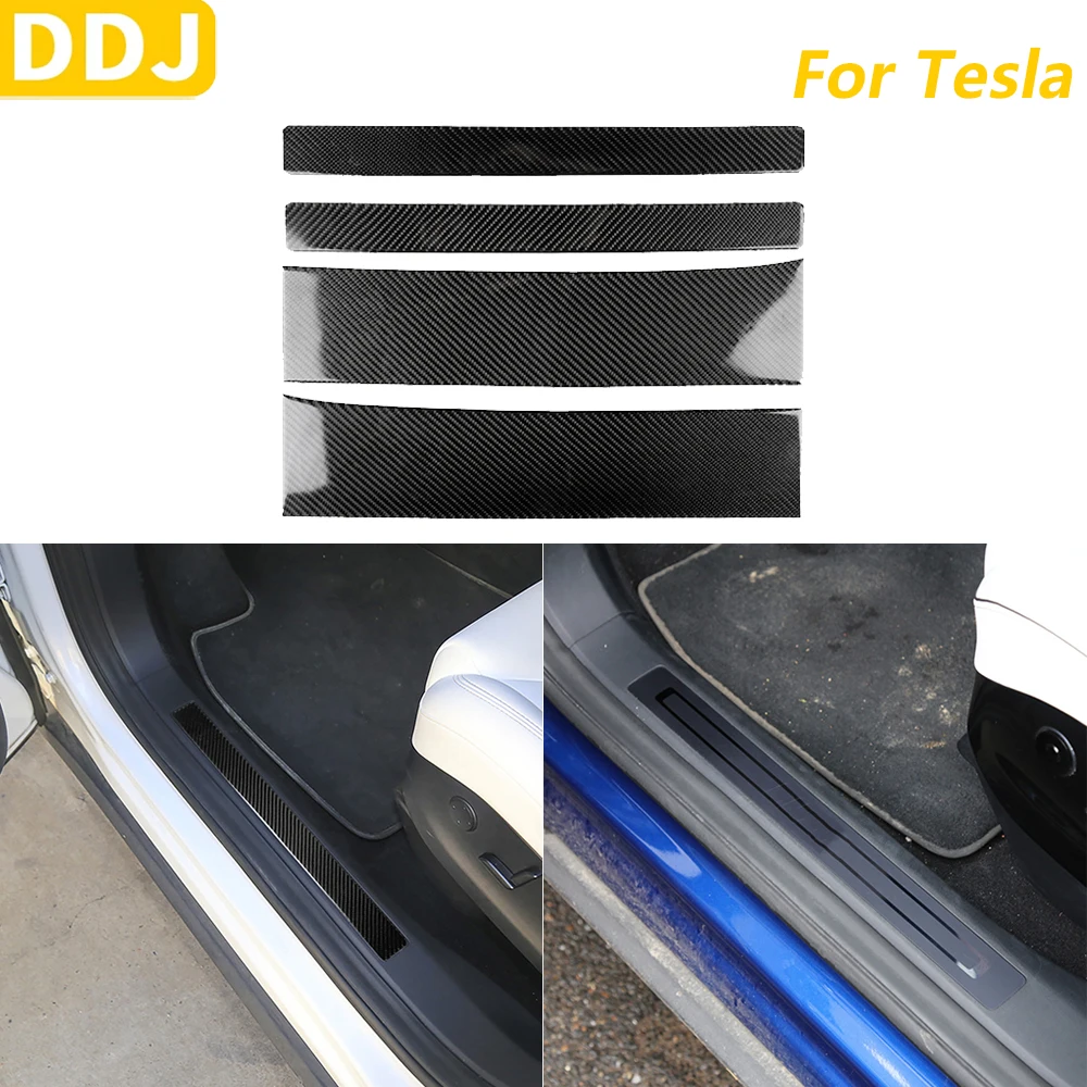 

For Tesla Model X 2014-2017 Carbon Fiber Inner Door Threshold Sill Panel Trim Cove Car Accessories Interior Decoration Sticker