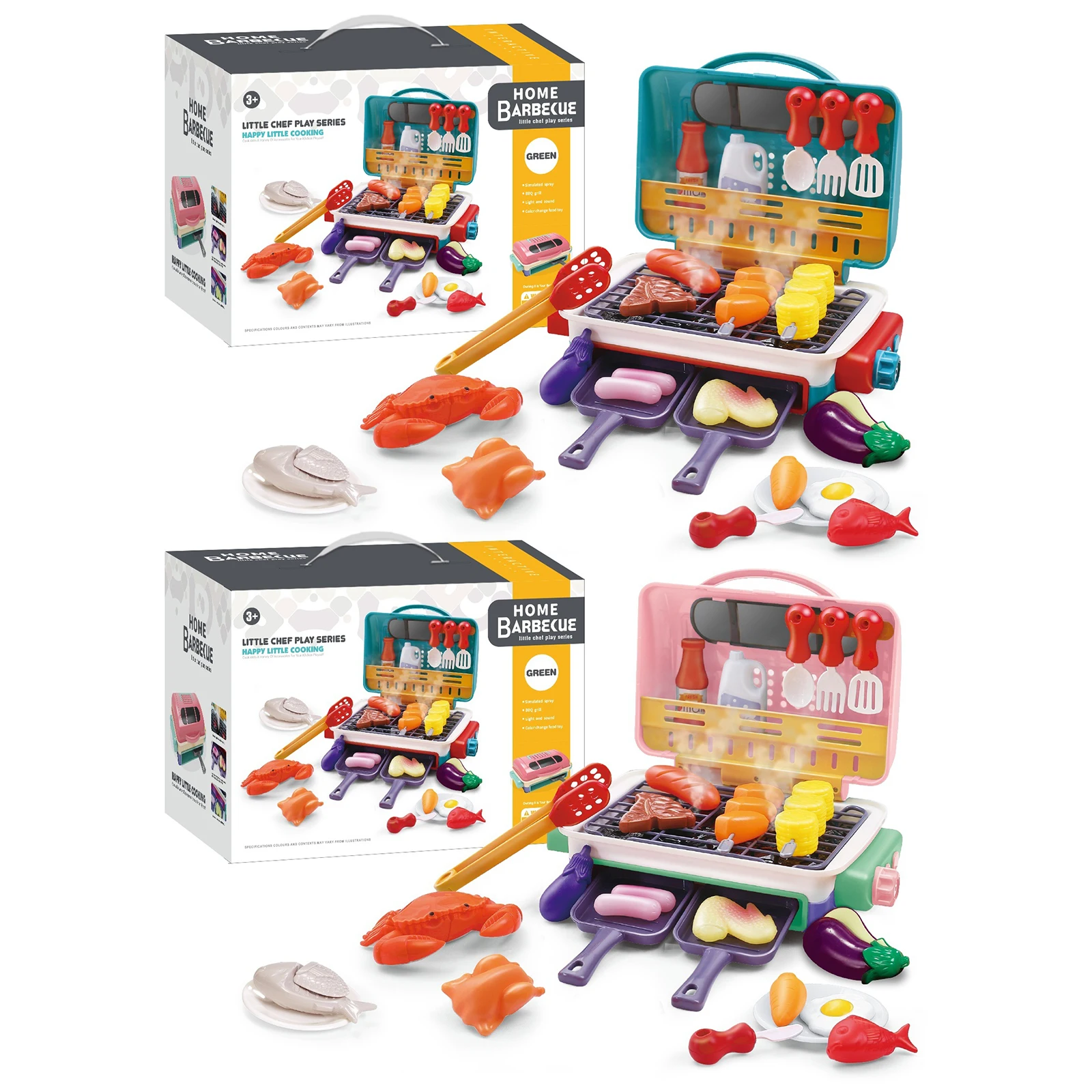 キッズバーベキューグリルプレイセット-煙ライトサウンド＆色が変わる食品バーベキュートイ-プレイキッチンアクセサリー-幼児用-3-5歳向け