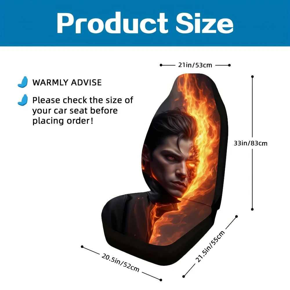 2pcs Modern Movie Character Car Seat Covers - Vibrant Flame Design, Durable Polyester, Fit For Most Vehicles, All-Season Comfort