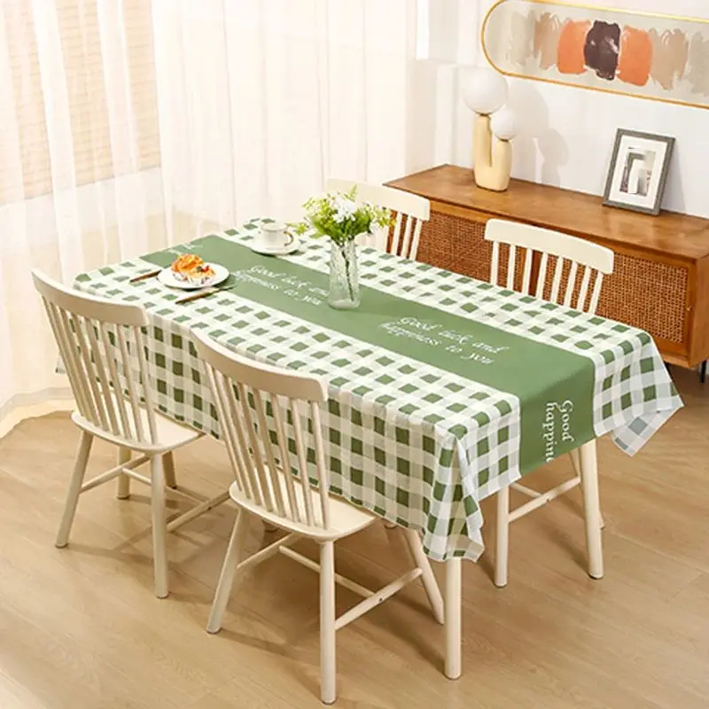 VIKAMA Gingham Check Green Tablecloth, 6 Designs, Waterproof Washable Table Cover for Kitchen Dining Party