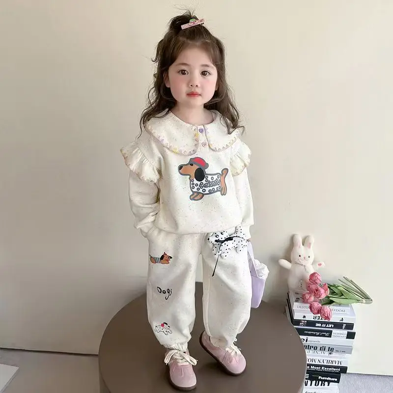 

Girls' Hoodie Set 2025 Spring and Autumn New Children's Fashion Korean Version Sausage Dog Two-piece Set For Girls Cartoon Set