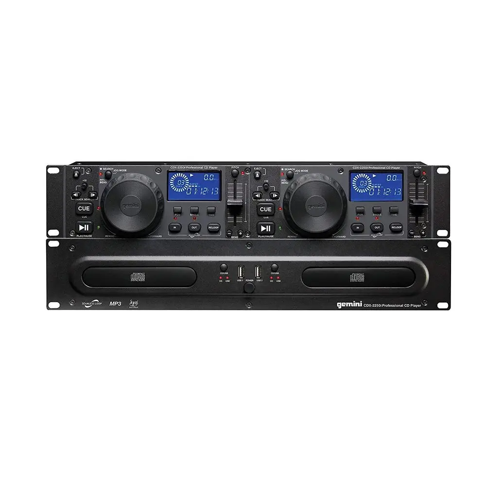 CDX2250i Pro DJ Dual Two Deck Rack Mount CD MP3 Media Player w USB Bundle with Rockville RXS20 Portable Mixer Stand Adjustable