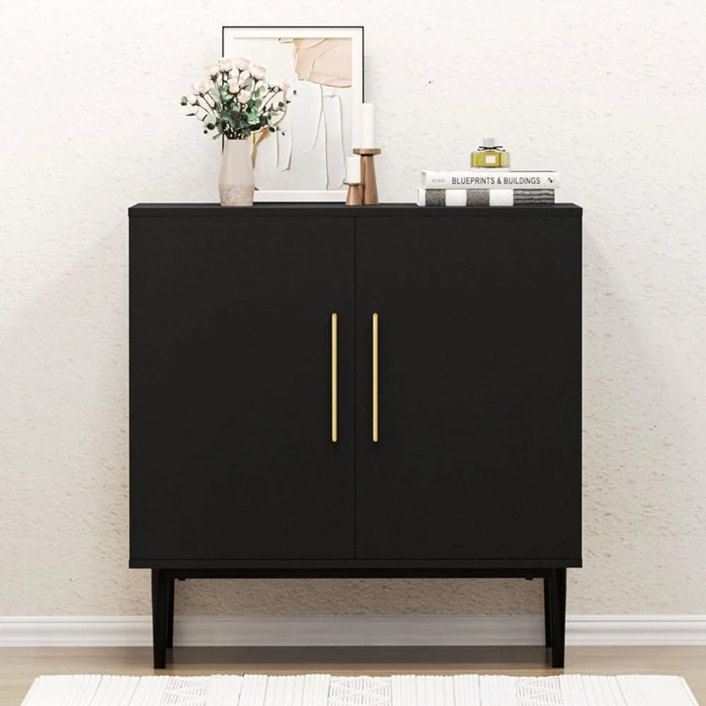 

Modern Storage Cabinet, Black Sideboard and Buffet Storage, Wood Accent Cabinet for Living Room, Dining Room, Bedroom