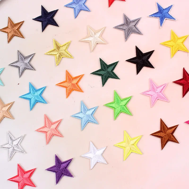 5Pcs Small Mini Stars Embroidery Iron on Patches for Clothing Diy Clothes Pentagram Appliques Black White Gold Sticker Stripes