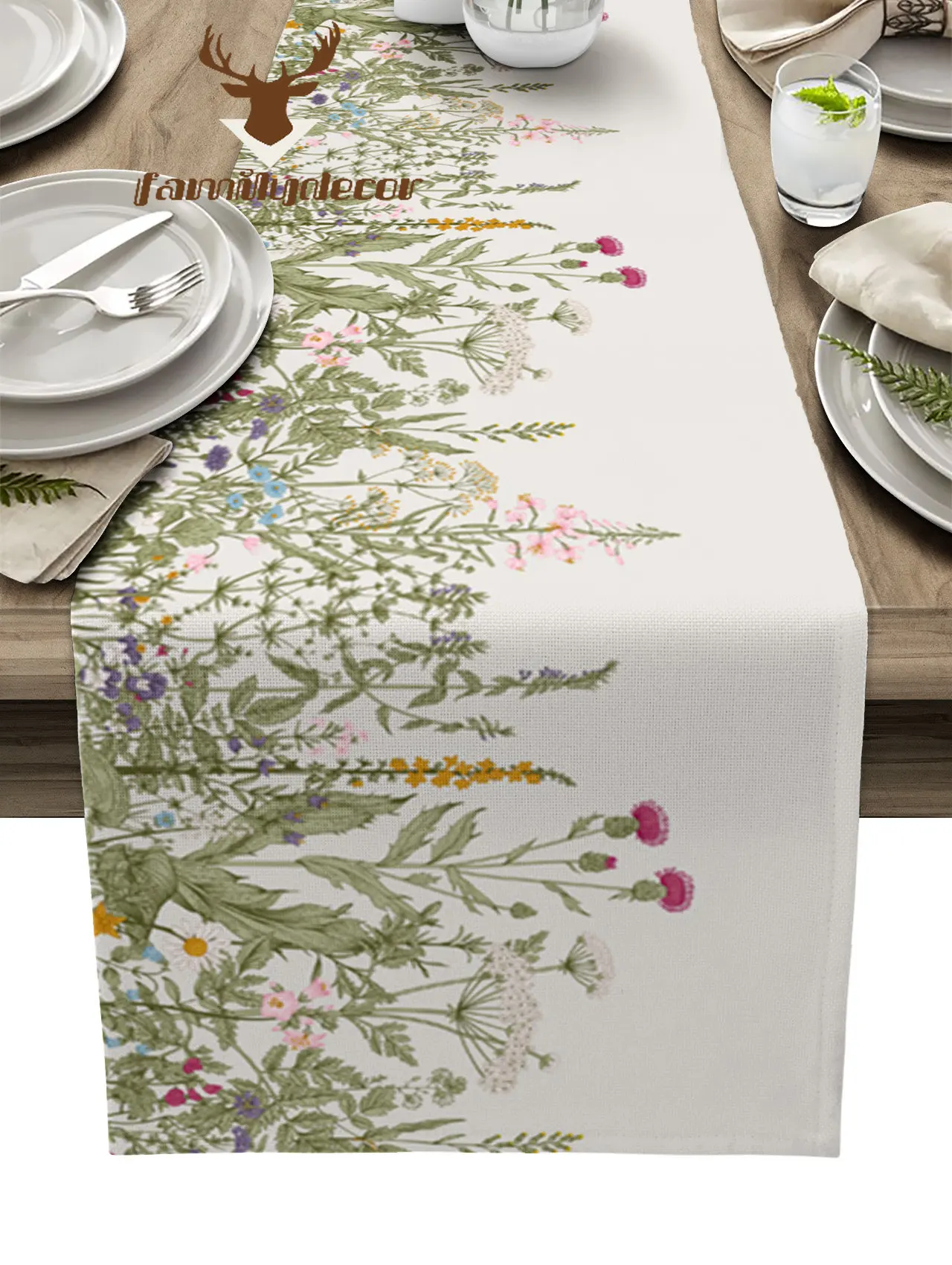 

Vintage Herb Plant Flower Table Runner Home Wedding Table Flag Mat Table Centerpieces Decoration Party Dining Long Tablecloth