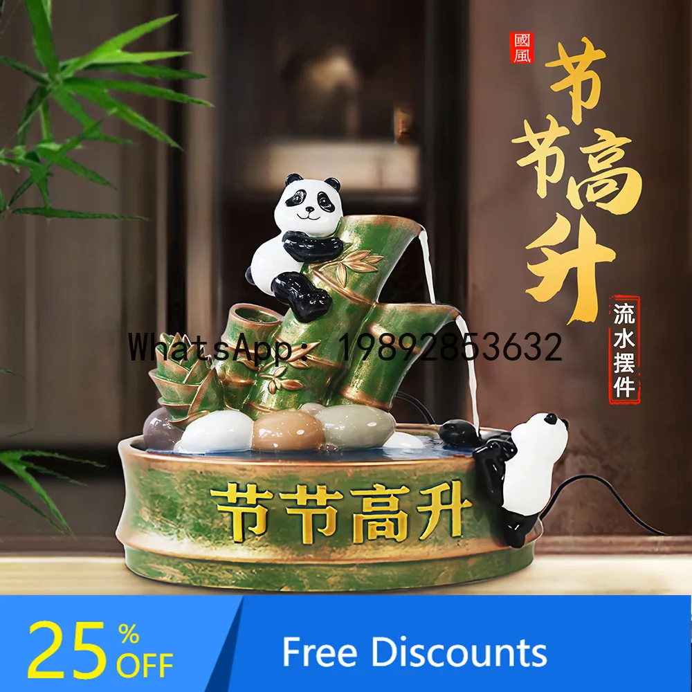 

YFY New Style Ascending Flowing Water Ornament Bamboo Panda Fountain Bonsai Office High-end Decoration
