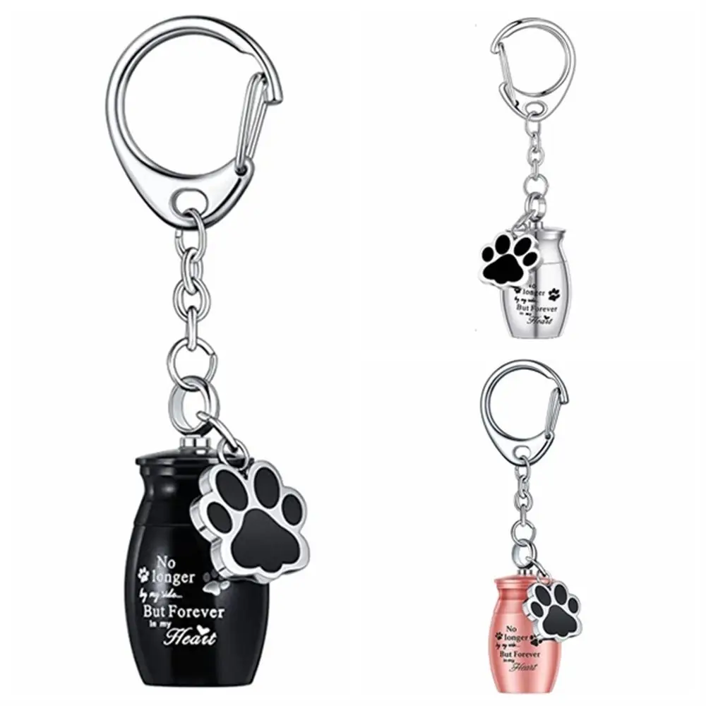 Key Accessories Paw Print Pet Urns Keychain Dog Cat Ashes Stainless Steel Dog Ashes Keepsake Waterproof Metal Memorial