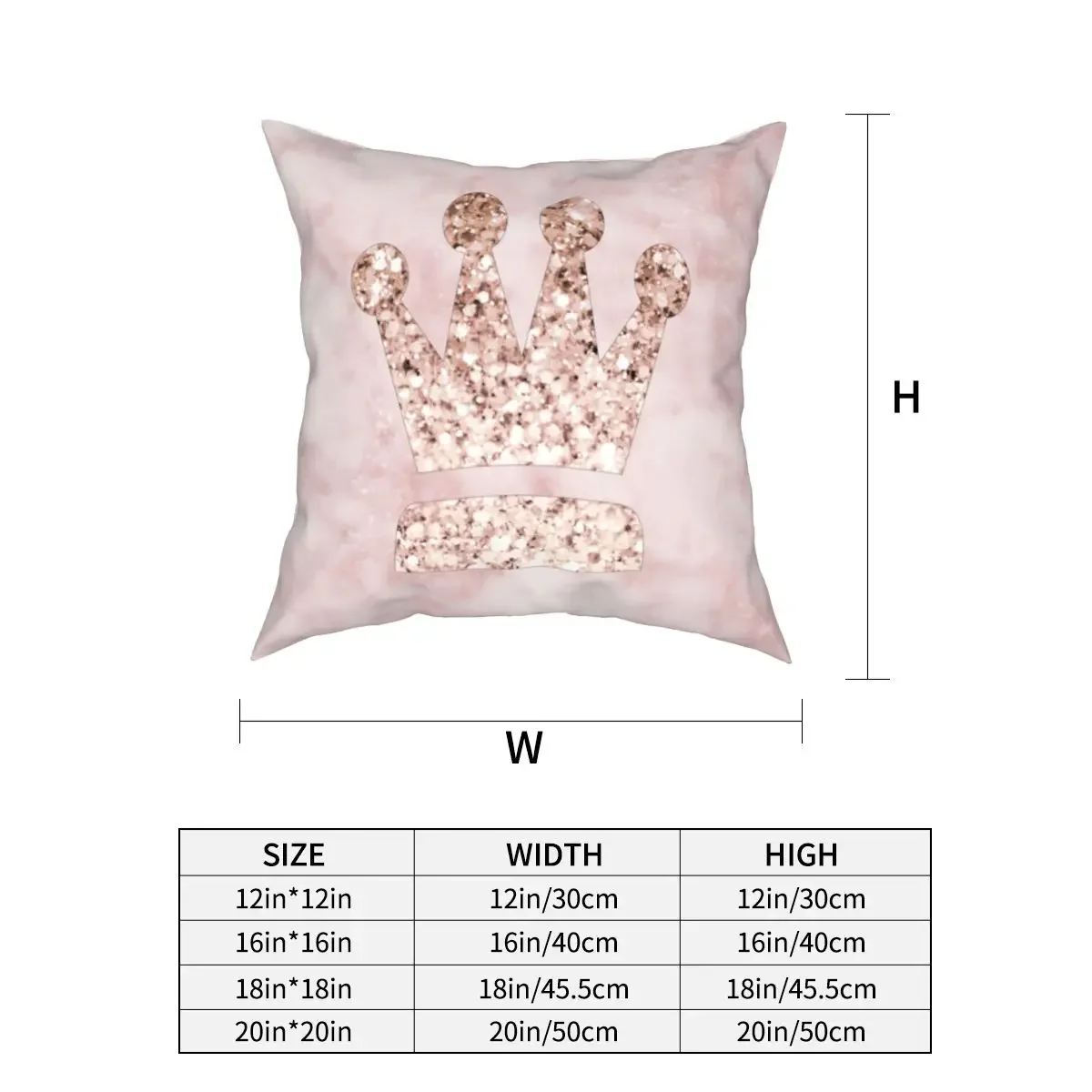 Rose Gold Shine Crown Pillow Cases Pink Marble Girly Nordic Cushion Cover Zippered Decorative Pillowcase for Living Room 40x40cm