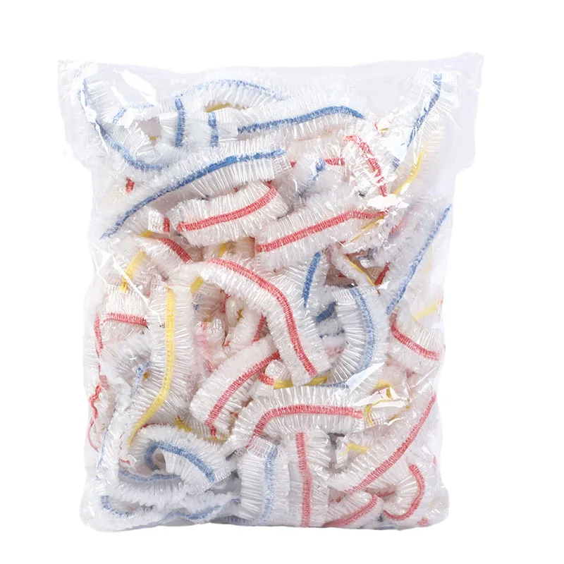 100 szt. Kolorowe jednorazowe nakrycia na żywność, czapki na owoce, elastyczne plastikowe czepki pod prysznic, torby do przechowywania, organizer kuchenny, folia spożywcza — zdjęcie 2